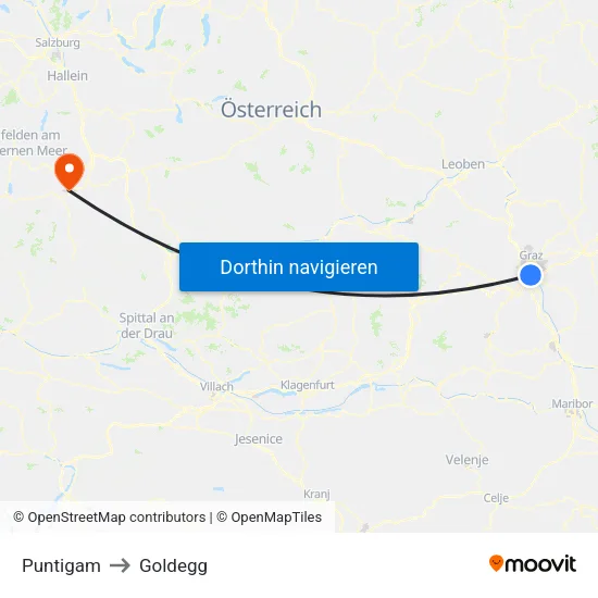 Puntigam to Goldegg map