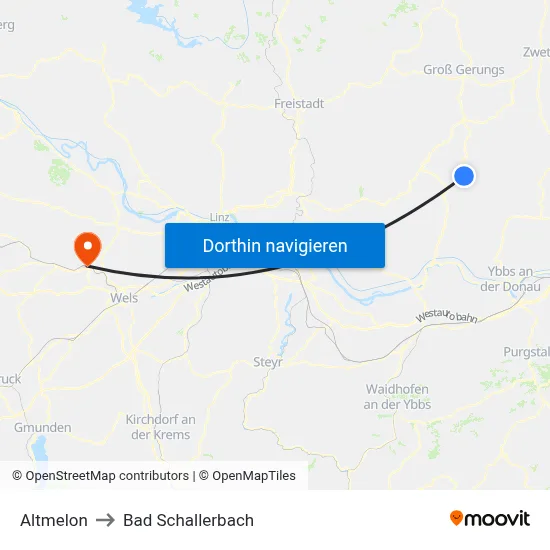 Altmelon to Bad Schallerbach map