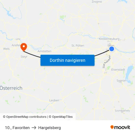 10., Favoriten to Hargelsberg map