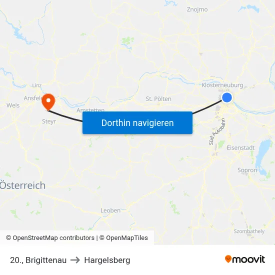 20., Brigittenau to Hargelsberg map