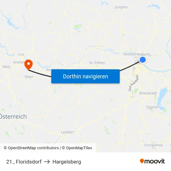 21., Floridsdorf to Hargelsberg map