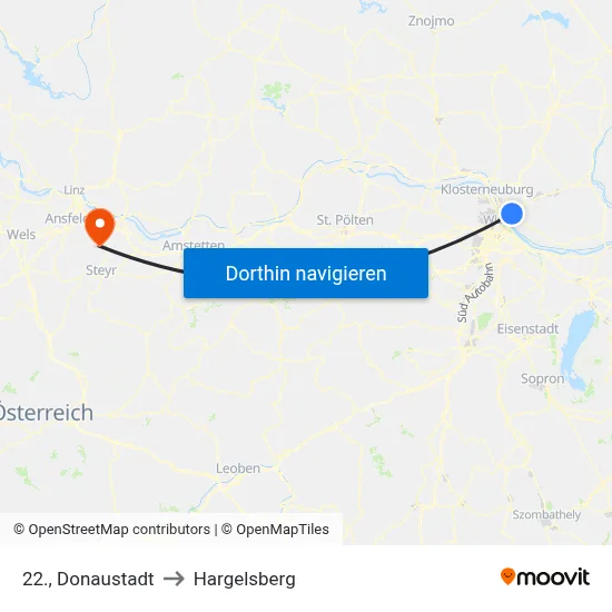 22., Donaustadt to Hargelsberg map