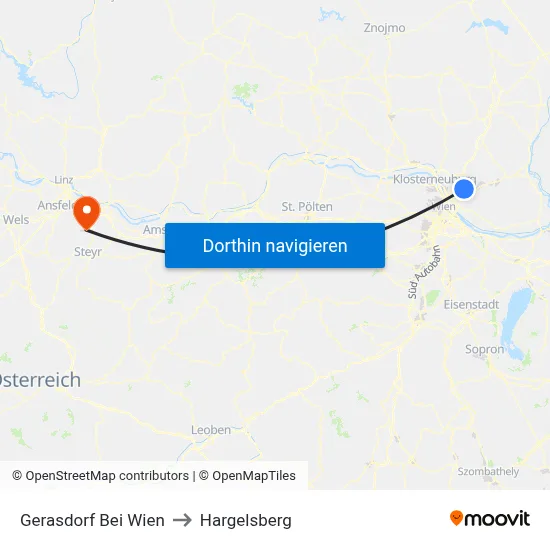 Gerasdorf Bei Wien to Hargelsberg map