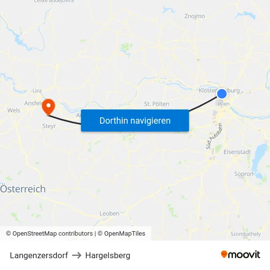 Langenzersdorf to Hargelsberg map