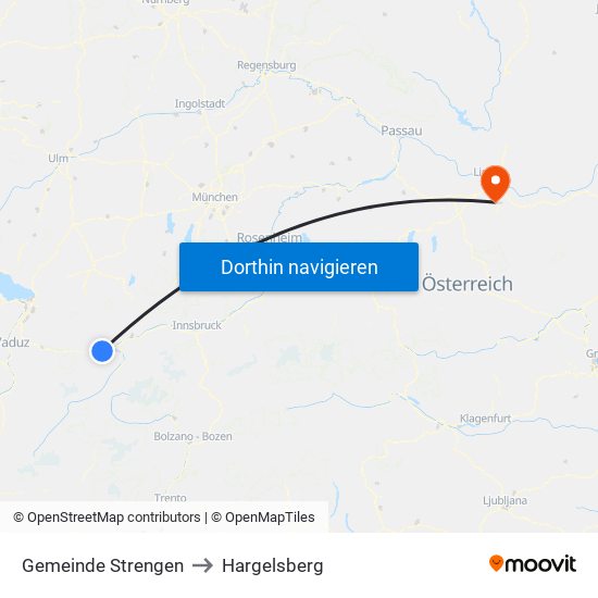 Gemeinde Strengen to Hargelsberg map