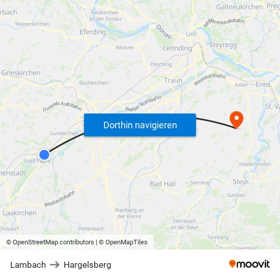 Lambach to Hargelsberg map