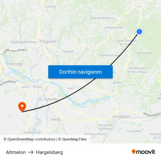 Altmelon to Hargelsberg map
