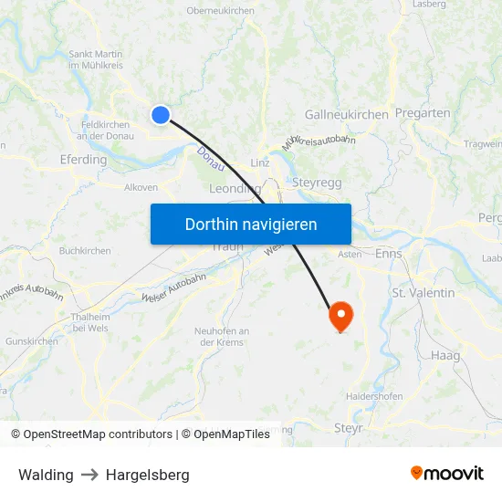 Walding to Hargelsberg map