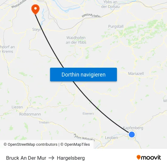 Bruck An Der Mur to Hargelsberg map