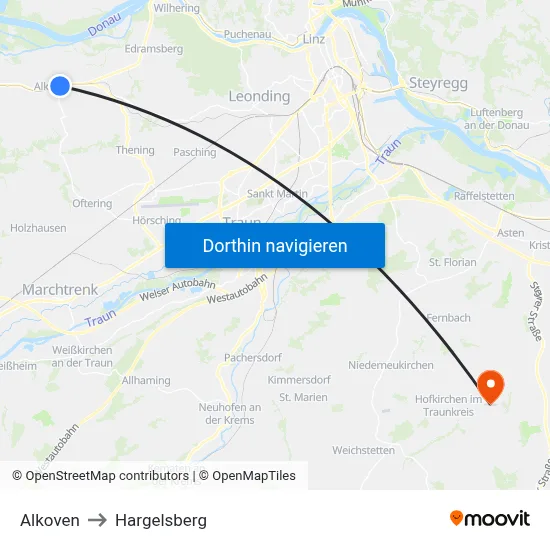 Alkoven to Hargelsberg map