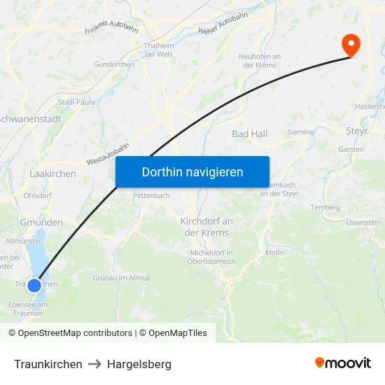 Traunkirchen to Hargelsberg map