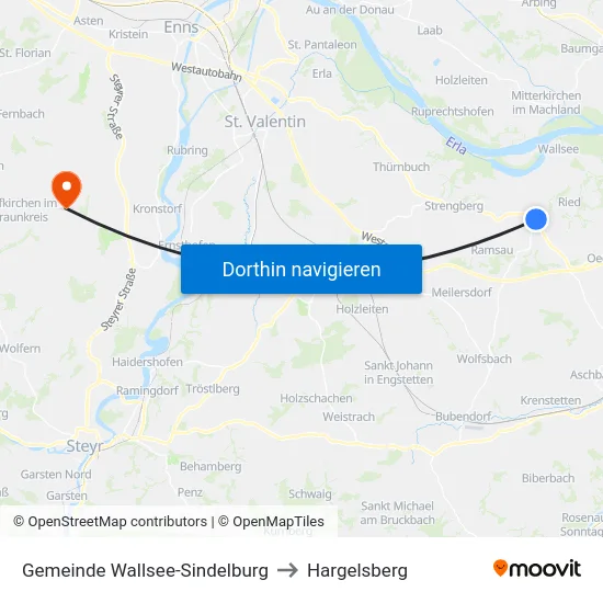 Gemeinde Wallsee-Sindelburg to Hargelsberg map