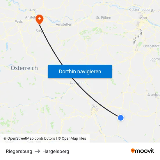 Riegersburg to Hargelsberg map