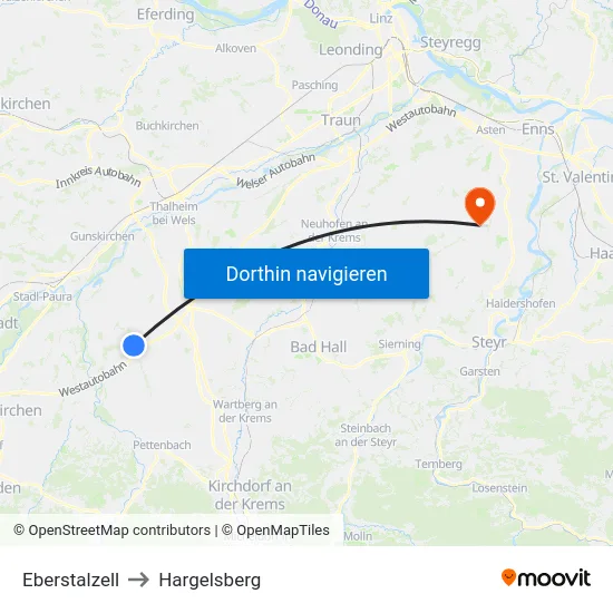 Eberstalzell to Hargelsberg map