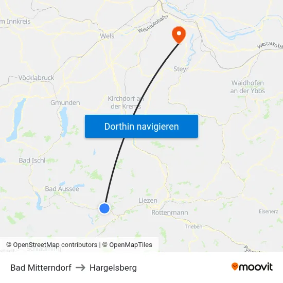 Bad Mitterndorf to Hargelsberg map