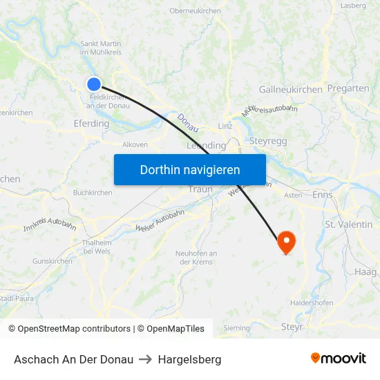 Aschach An Der Donau to Hargelsberg map