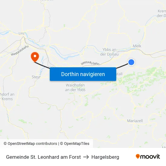 Gemeinde St. Leonhard am Forst to Hargelsberg map