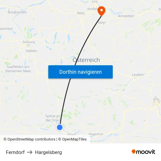 Ferndorf to Hargelsberg map