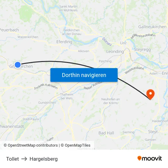 Tollet to Hargelsberg map
