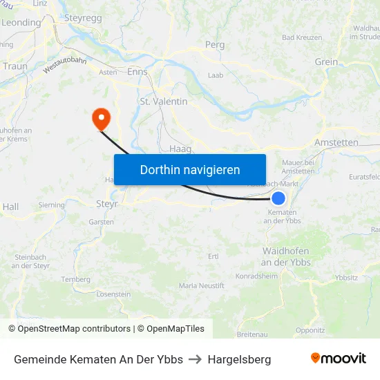 Gemeinde Kematen An Der Ybbs to Hargelsberg map