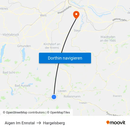 Aigen Im Ennstal to Hargelsberg map