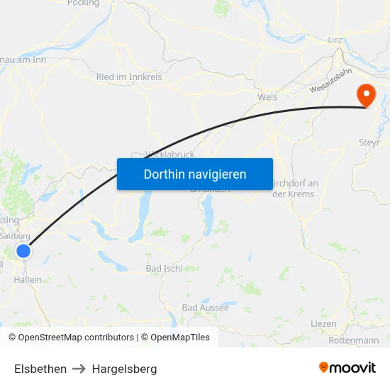 Elsbethen to Hargelsberg map