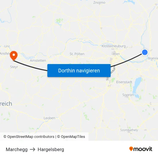Marchegg to Hargelsberg map