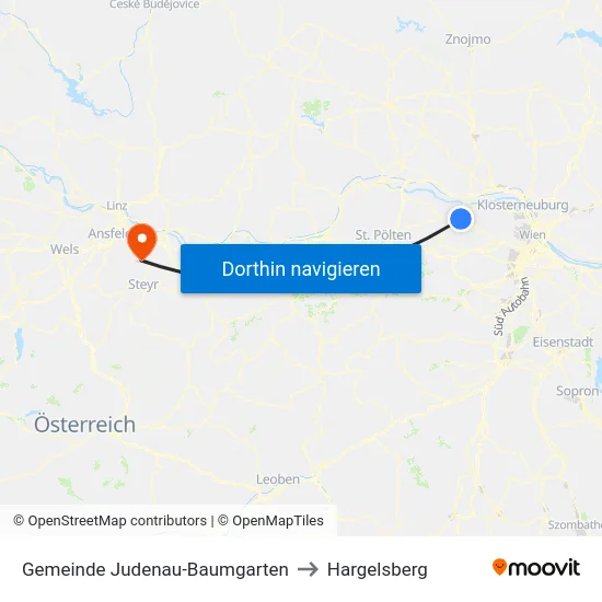 Gemeinde Judenau-Baumgarten to Hargelsberg map