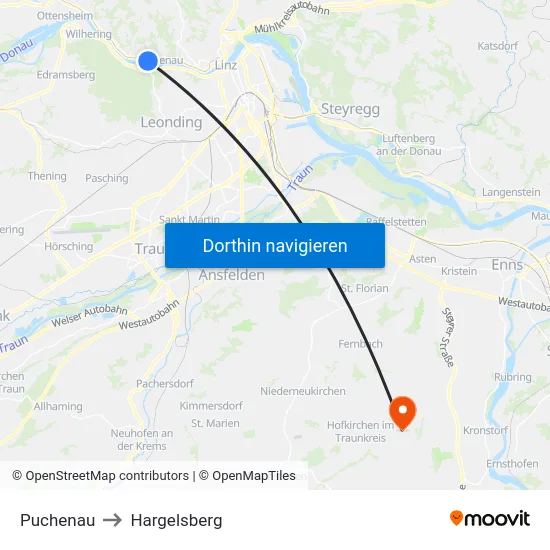 Puchenau to Hargelsberg map