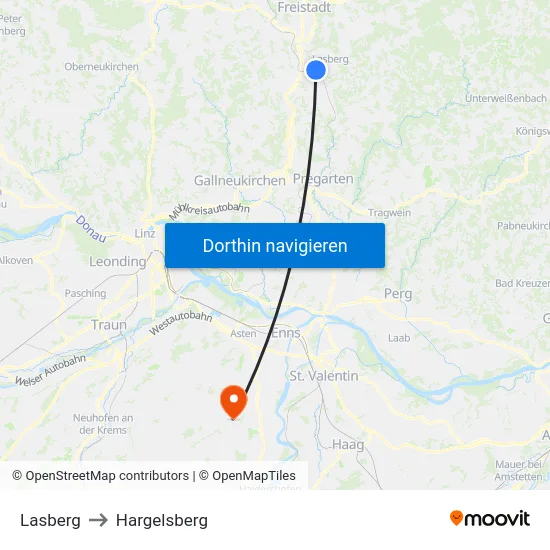 Lasberg to Hargelsberg map