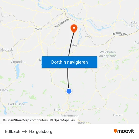 Edlbach to Hargelsberg map