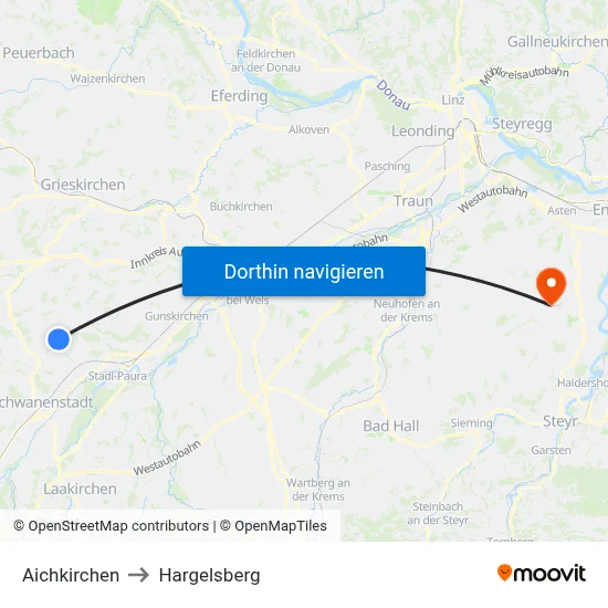 Aichkirchen to Hargelsberg map
