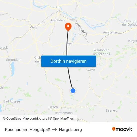 Rosenau am Hengstpaß to Hargelsberg map