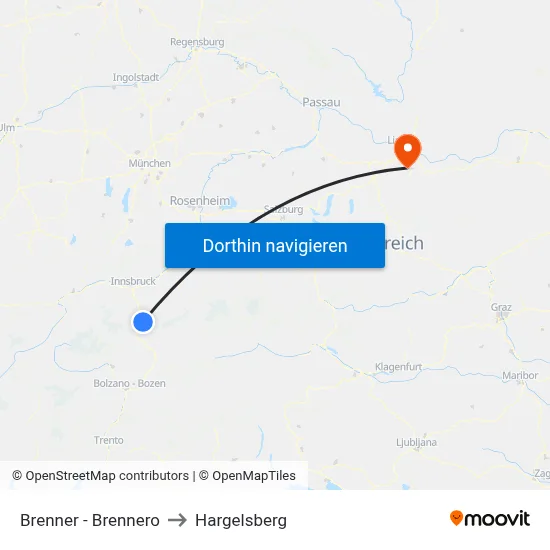 Brenner - Brennero to Hargelsberg map
