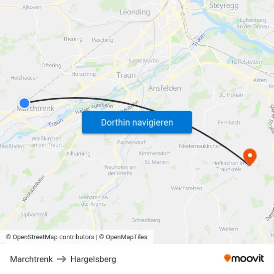 Marchtrenk to Hargelsberg map