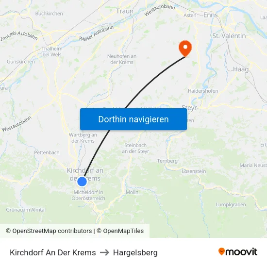 Kirchdorf An Der Krems to Hargelsberg map