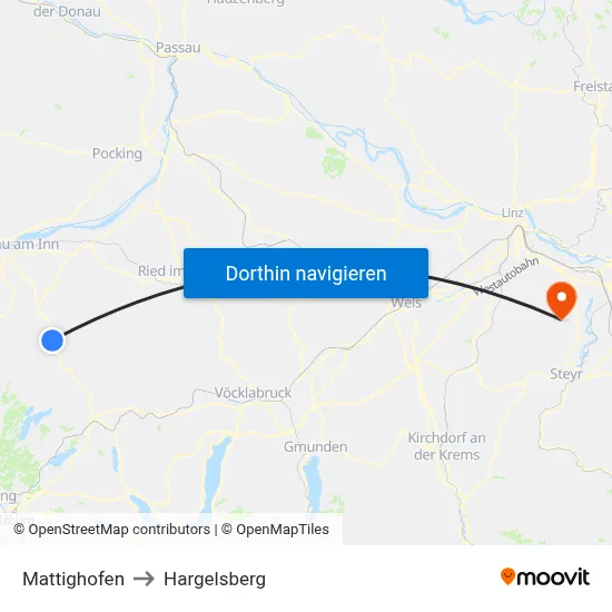 Mattighofen to Hargelsberg map