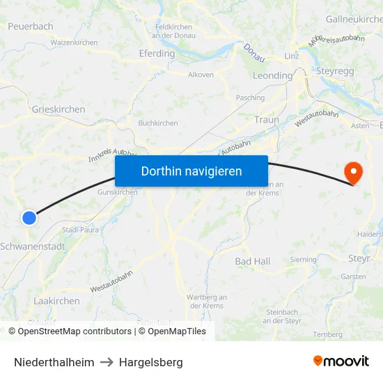 Niederthalheim to Hargelsberg map