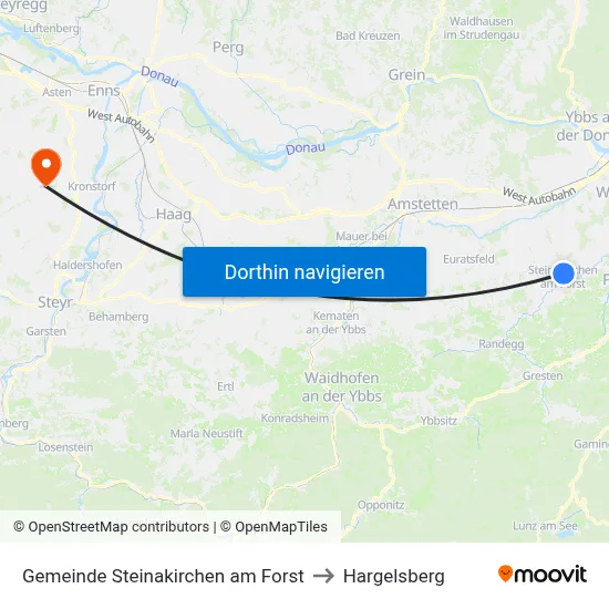 Gemeinde Steinakirchen am Forst to Hargelsberg map