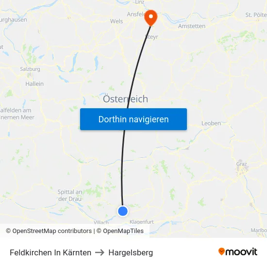Feldkirchen In Kärnten to Hargelsberg map