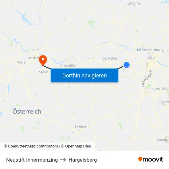 Neustift-Innermanzing to Hargelsberg map
