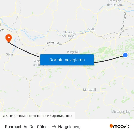 Rohrbach An Der Gölsen to Hargelsberg map