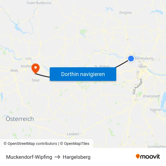 Muckendorf-Wipfing to Hargelsberg map
