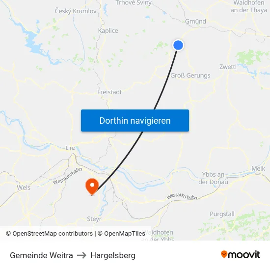 Gemeinde Weitra to Hargelsberg map