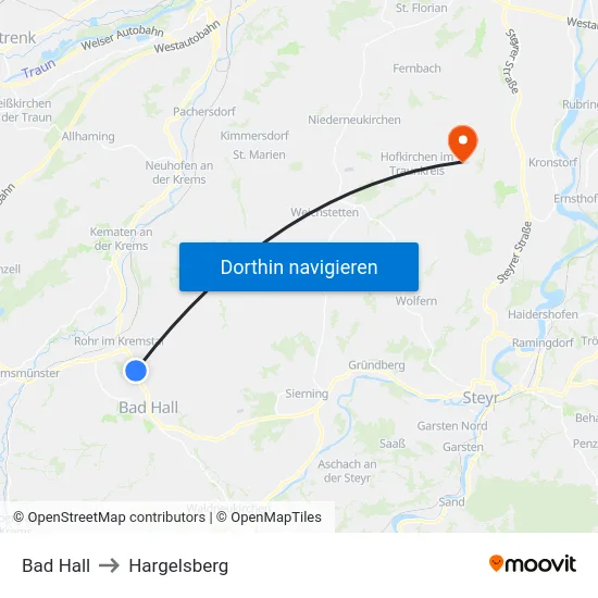 Bad Hall to Hargelsberg map