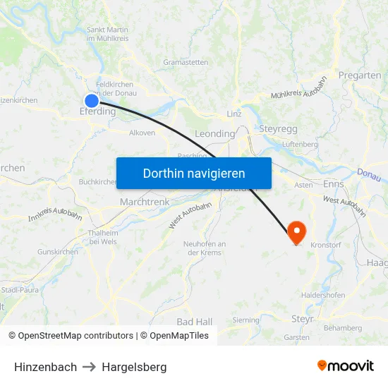 Hinzenbach to Hargelsberg map