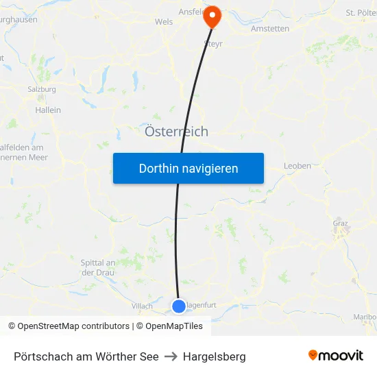 Pörtschach am Wörther See to Hargelsberg map