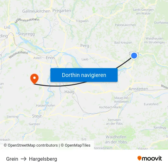 Grein to Hargelsberg map