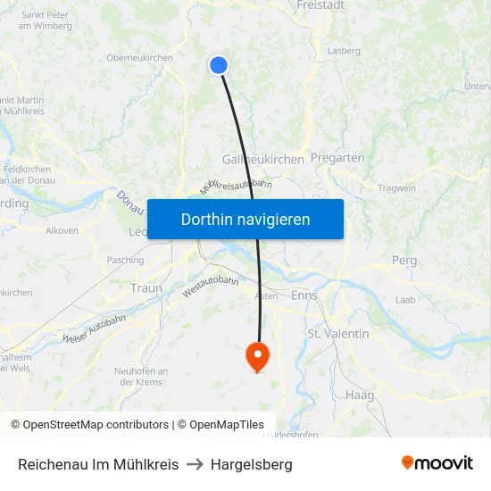 Reichenau Im Mühlkreis to Hargelsberg map