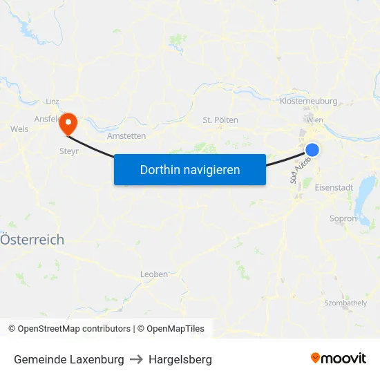 Gemeinde Laxenburg to Hargelsberg map